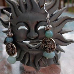 Handmade sterling silver mint quartz earrings